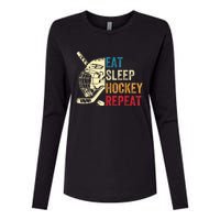 Vintage Eat Sleep Hockey Repeat Retro Ice Hockey Gift Womens Cotton Relaxed Long Sleeve T-Shirt