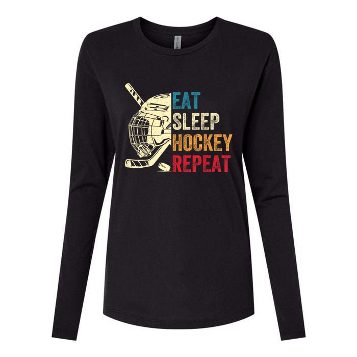 Vintage Eat Sleep Hockey Repeat Retro Ice Hockey Gift Womens Cotton Relaxed Long Sleeve T-Shirt