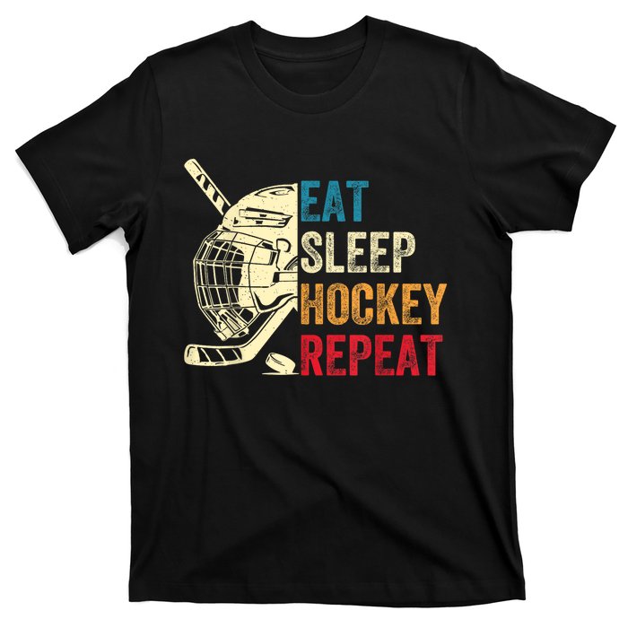 Vintage Eat Sleep Hockey Repeat Retro Ice Hockey Gift T-Shirt