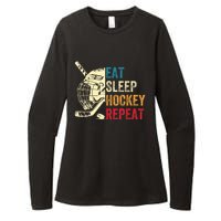 Vintage Eat Sleep Hockey Repeat Retro Ice Hockey Gift Womens CVC Long Sleeve Shirt