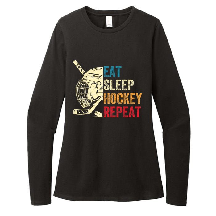 Vintage Eat Sleep Hockey Repeat Retro Ice Hockey Gift Womens CVC Long Sleeve Shirt