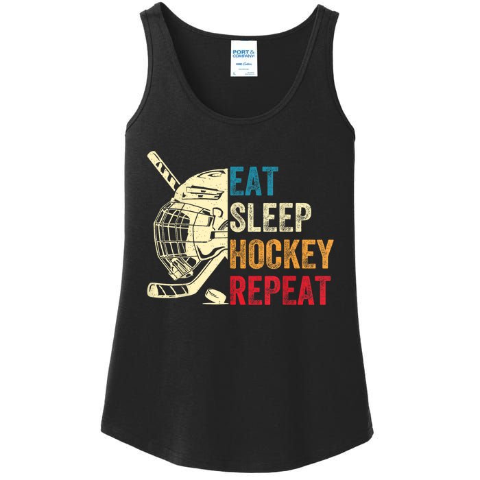 Vintage Eat Sleep Hockey Repeat Retro Ice Hockey Gift Ladies Essential Tank