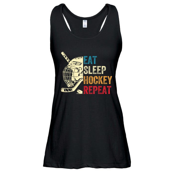 Vintage Eat Sleep Hockey Repeat Retro Ice Hockey Gift Ladies Essential Flowy Tank