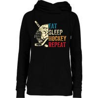 Vintage Eat Sleep Hockey Repeat Retro Ice Hockey Gift Womens Funnel Neck Pullover Hood