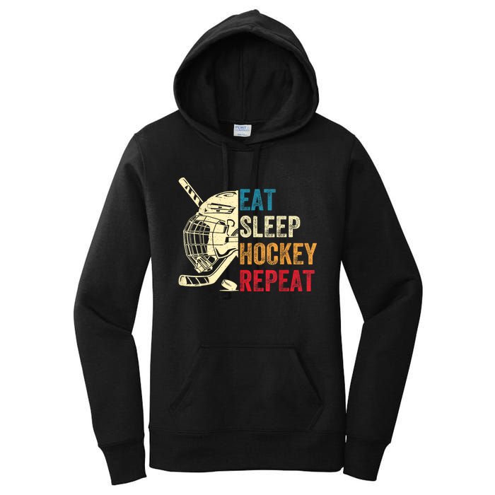 Vintage Eat Sleep Hockey Repeat Retro Ice Hockey Gift Women's Pullover Hoodie