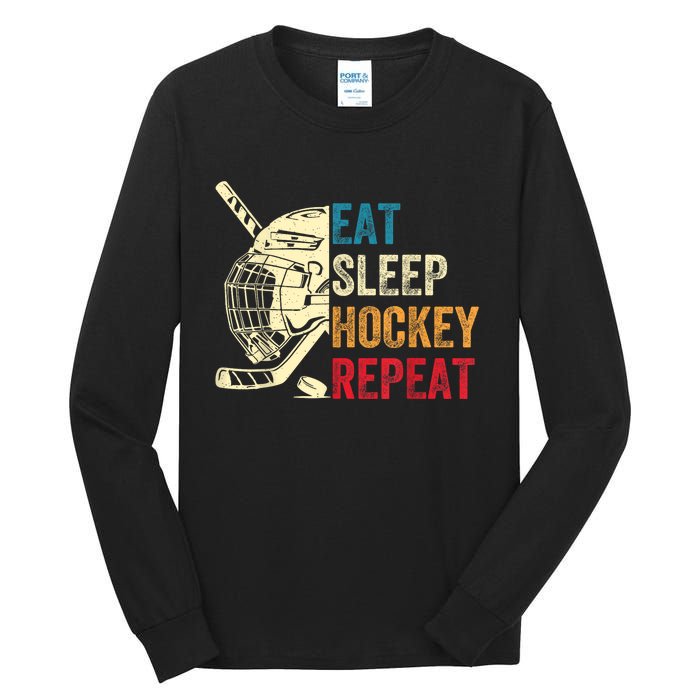 Vintage Eat Sleep Hockey Repeat Retro Ice Hockey Gift Tall Long Sleeve T-Shirt