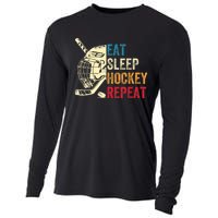 Vintage Eat Sleep Hockey Repeat Retro Ice Hockey Gift Cooling Performance Long Sleeve Crew