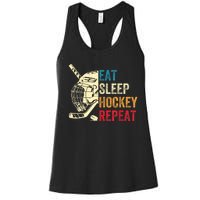 Vintage Eat Sleep Hockey Repeat Retro Ice Hockey Gift Women's Racerback Tank