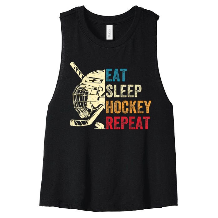 Vintage Eat Sleep Hockey Repeat Retro Ice Hockey Gift Women's Racerback Cropped Tank