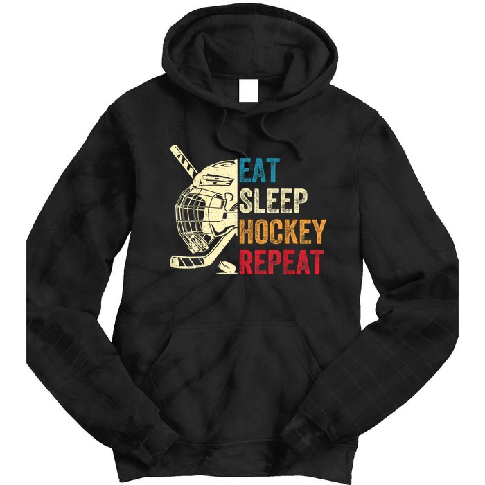 Vintage Eat Sleep Hockey Repeat Retro Ice Hockey Gift Tie Dye Hoodie