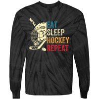 Vintage Eat Sleep Hockey Repeat Retro Ice Hockey Gift Tie-Dye Long Sleeve Shirt