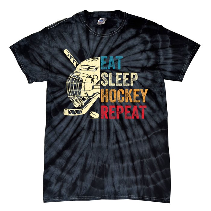 Vintage Eat Sleep Hockey Repeat Retro Ice Hockey Gift Tie-Dye T-Shirt