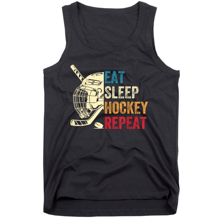 Vintage Eat Sleep Hockey Repeat Retro Ice Hockey Gift Tank Top