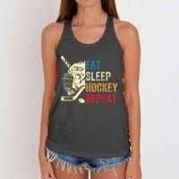 Vintage Eat Sleep Hockey Repeat Retro Ice Hockey Gift Women's Knotted Racerback Tank