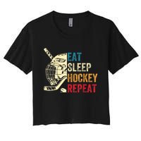 Vintage Eat Sleep Hockey Repeat Retro Ice Hockey Gift Women's Crop Top Tee