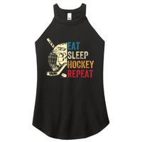 Vintage Eat Sleep Hockey Repeat Retro Ice Hockey Gift Women's Perfect Tri Rocker Tank