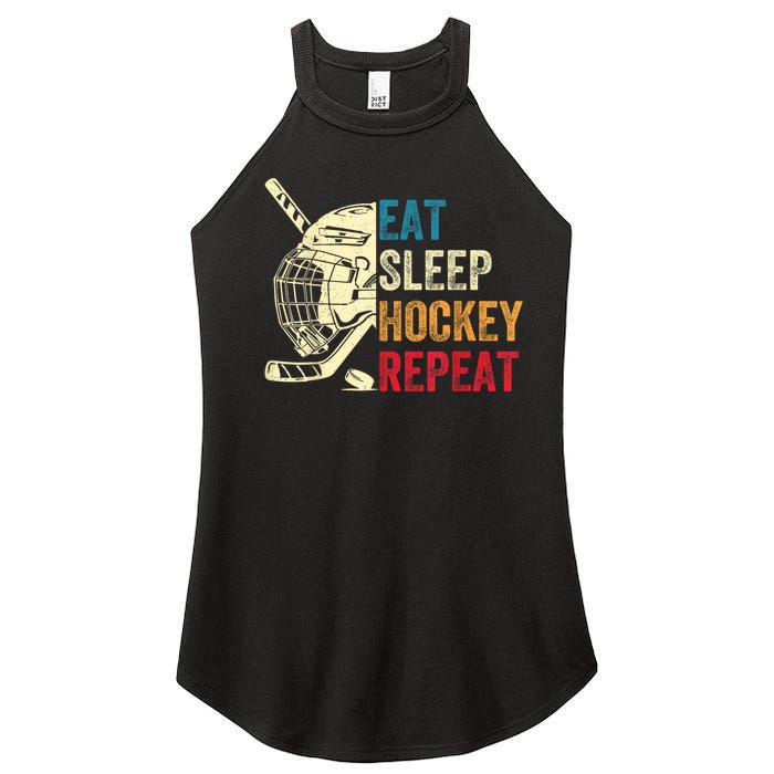 Vintage Eat Sleep Hockey Repeat Retro Ice Hockey Gift Women's Perfect Tri Rocker Tank