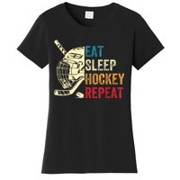 Vintage Eat Sleep Hockey Repeat Retro Ice Hockey Gift Women's T-Shirt