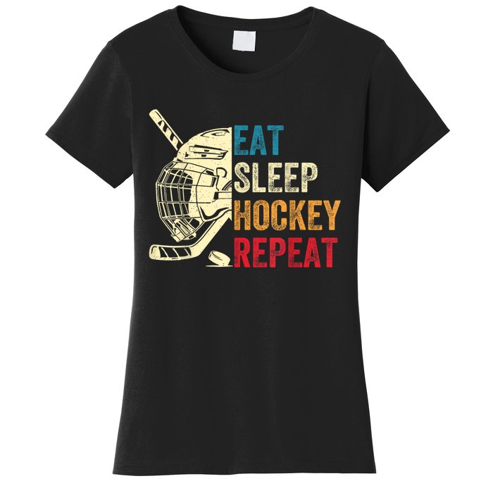 Vintage Eat Sleep Hockey Repeat Retro Ice Hockey Gift Women's T-Shirt