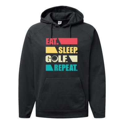 Vintage Eat Sleep Golf Repeat Gift For Father's Day Performance Fleece Hoodie