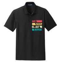 Vintage Eat Sleep Golf Repeat Gift For Father's Day Dry Zone Grid Polo