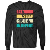 Vintage Eat Sleep Golf Repeat Gift For Father's Day Tie-Dye Long Sleeve Shirt