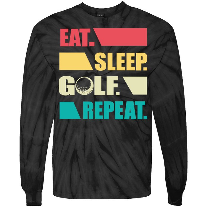 Vintage Eat Sleep Golf Repeat Gift For Father's Day Tie-Dye Long Sleeve Shirt