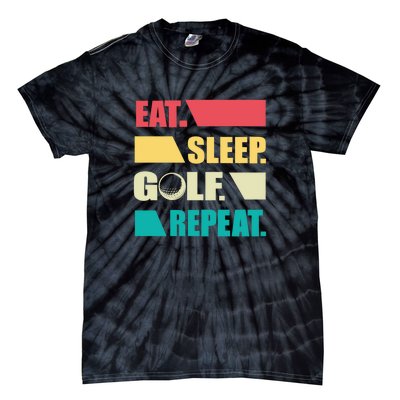 Vintage Eat Sleep Golf Repeat Gift For Father's Day Tie-Dye T-Shirt