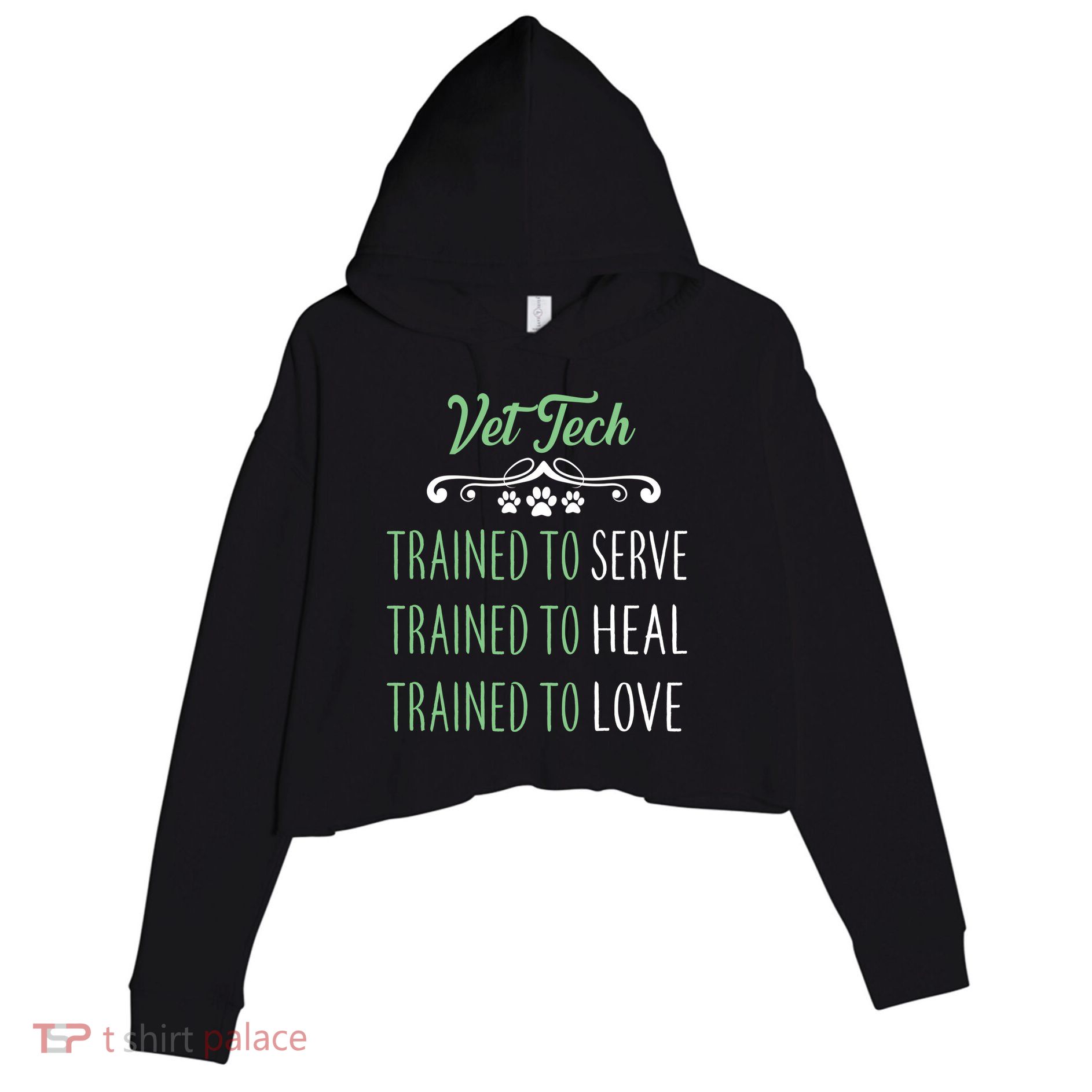 Vet Tech Trained To Serve Heal Love Crop Fleece Hoodie