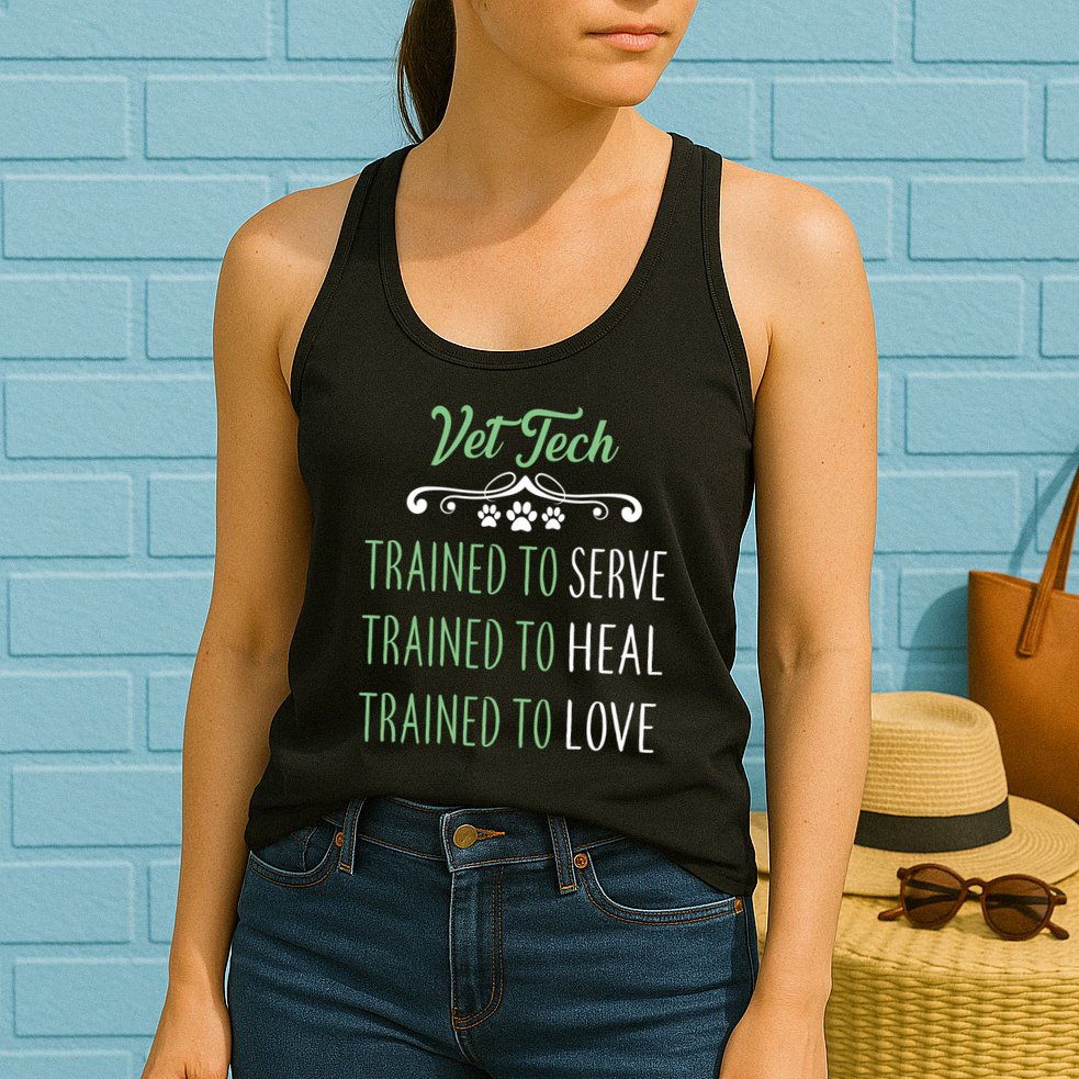 Vet Tech Trained To Serve Heal Love Womens Tank Top