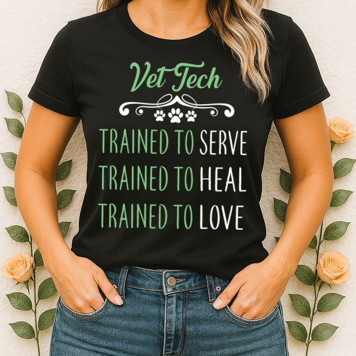 Vet Tech Trained To Serve Heal Love Womens T-Shirt