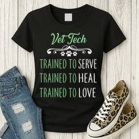 Vet Tech Trained To Serve Heal Love Womens T-Shirt