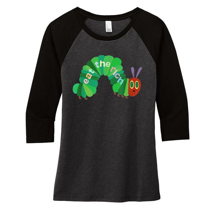 Vintage Eat The Rich Hungry Cute Caterpillar Worm Women's Tri-Blend 3/4-Sleeve Raglan Shirt