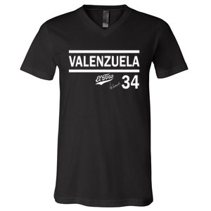 Valenzuela El Toro 34 Los Angeles Throwback V-Neck T-Shirt