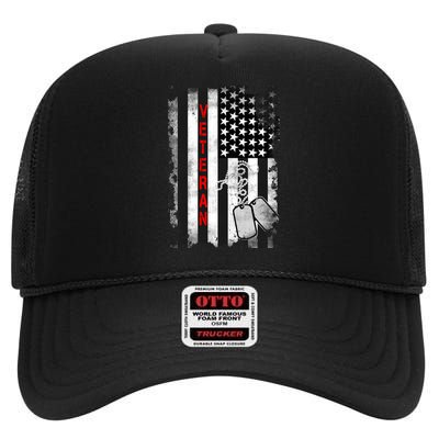 Veteran American Flag High Crown Mesh Back Trucker Hat