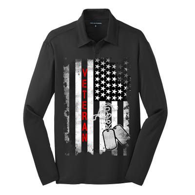 Veteran American Flag Silk Touch Performance Long Sleeve Polo