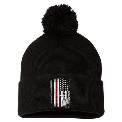 Veteran American Flag Pom Pom 12in Knit Beanie