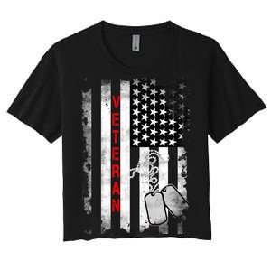 Veteran American Flag Women's Crop Top Tee