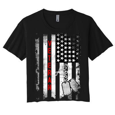 Veteran American Flag Women's Crop Top Tee