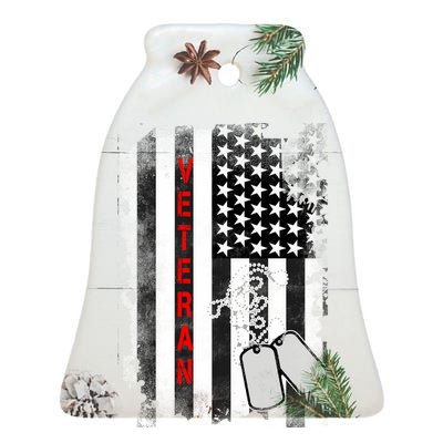 Veteran American Flag Ceramic Bell Ornament