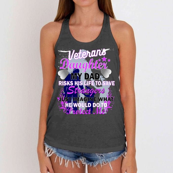 Veteran's Daughter My Dad Risks His Life Protect Me Women's Knotted Racerback Tank