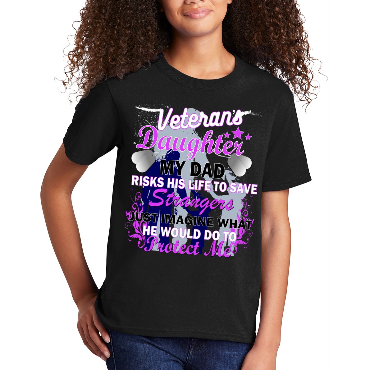 Veteran's Daughter My Dad Risks His Life Protect Me Kids T-Shirt