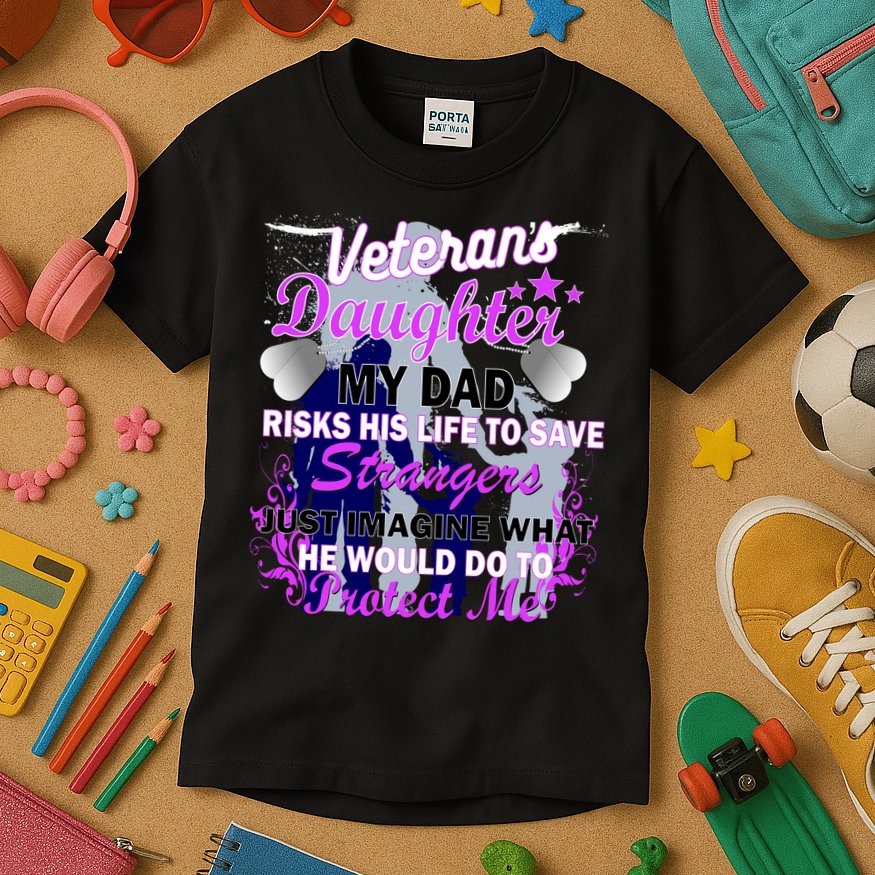 Veteran's Daughter My Dad Risks His Life Protect Me Kids T-Shirt