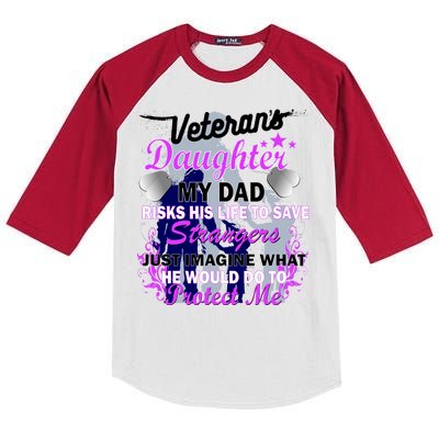 Veteran's Daughter My Dad Risks His Life Protect Me Kids Colorblock Raglan Jersey