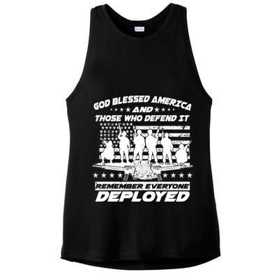Veterans God Bless America And Those Who Defend It Ladies PosiCharge Tri-Blend Wicking Tank