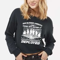 Veterans God Bless America And Those Who Defend It Cropped Pullover Crew