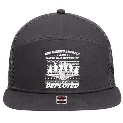 Veterans God Bless America And Those Who Defend It 7 Panel Mesh Trucker Snapback Hat