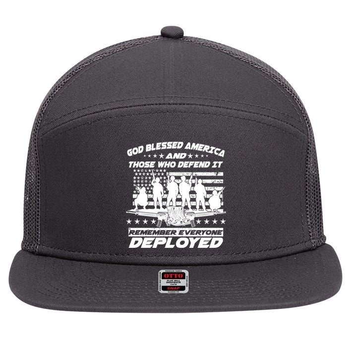 Veterans God Bless America And Those Who Defend It 7 Panel Mesh Trucker Snapback Hat