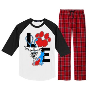 Veterinarian Love Cat and Dog Raglan Sleeve Pajama Set