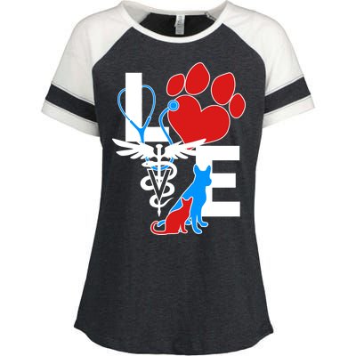 Veterinarian Love Cat and Dog Enza Ladies Jersey Colorblock Tee